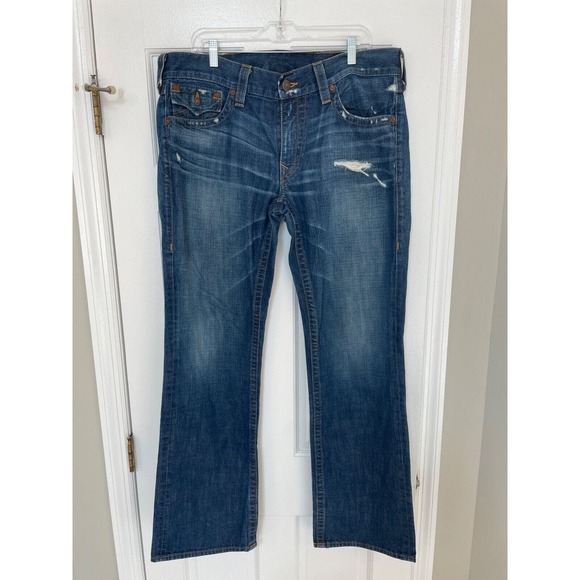 True Religion Jeans Men's 36x34 Ricky Super T Stitched Flap Pockets Relaxed USA - Picture 1 of 4
